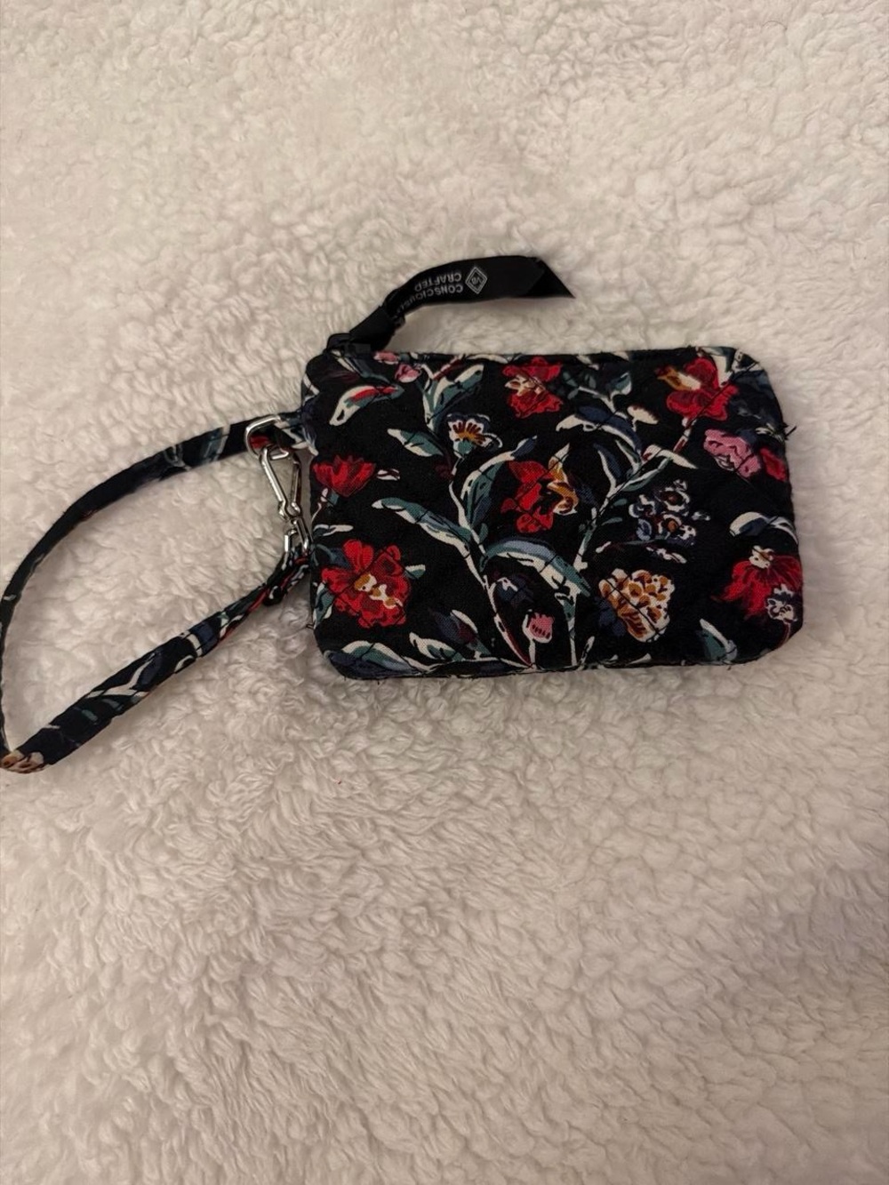 Vera Bradley Black Floral Wristlet with Red & Pink Blooms
